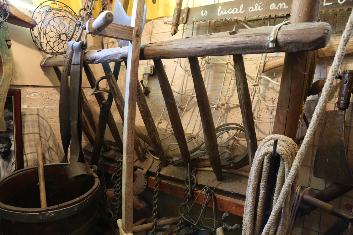 MuseoMemoria_084.jpg - GRUPIA, STRUMPEU, MEGNI ED FAUSIA, TRAPE Greppia, grossa sega azionata in due, manico di falce, ageggio per il trasporto fieno in corda