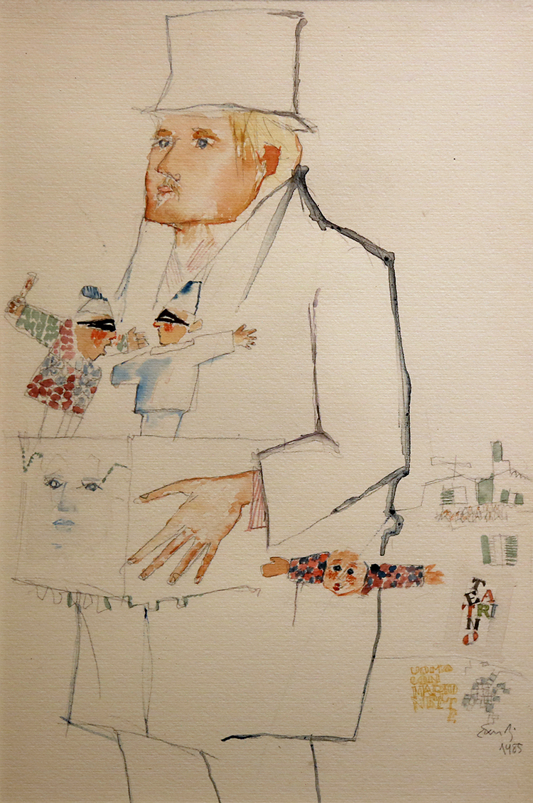 VBS_5560.JPG - Fernando Eandi  Uomo con marionette  1985 acquarello su carta Collezione privata