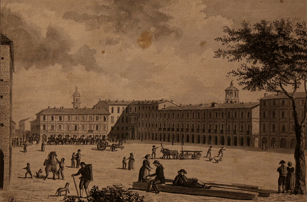 VBS_5857.jpg - Giuseppe Pietro Bagetti  Veduta della piazza Santa Rosa a Savigliano  1790-1810 