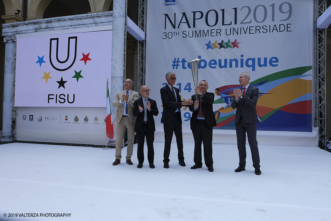 _DSF6247.jpg - 4/06/2019.Torino, Cerimonia di accensione della fiaccola del sapere della 30esima Universiade Estiva Napoli 2019. Nella foto da sx il Magnifico Rettore dellâ€™UniversitÃ  degli Studi di Torino Gianmaria Ajani, , il Vice Rettore del Politecnico di Torino Luca Settineri, il Presidente del CUS Torino Riccardo Dâ€™Elicio, il Presidente del CUSI Lorenzo Lentini, il Presidente della FISU Oleg Matytsin, con la prima torcia ccesa.