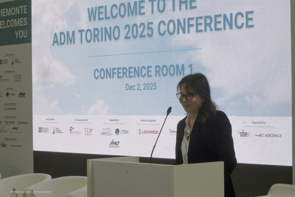 _DSF0256.jpg - 02/11/2025. Torino. Decima edizione di Aerospace & Defense Meetings Torino, la piÃ¹ importante business convention internazionale per lâ€™industria aerospaziale in Italia. Nella foto un momento della conferenza stampa di apertura dell'evento l'intervento di Elena Graus BCI Aerospace divisionCountry Executive Director Italy