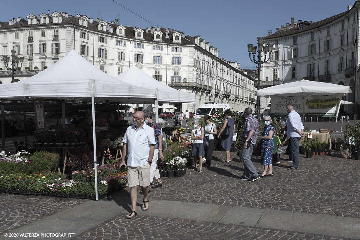 _DSF9789.jpg - 28/06/2020. Torino. Si rinnova l'appuntamento con i vivaisti e con i produttori Agricoli in Piazza Vittorio. AgriFlor Ã¨ realizzato in collaborazione con Rinascente, partner dellâ€™iniziativa. Lo Store in via Lagrange ha ospitato â€œiniziative e talkâ€� allâ€™interno dellâ€™Exhibition Area al piano -1, giÃ  allestita a tema Design&Green con unâ€™incredibile varietÃ  di fiori e piante. Nella foto lo spazio dedicato alla manifestazione in piazza Vittorio Veneto.