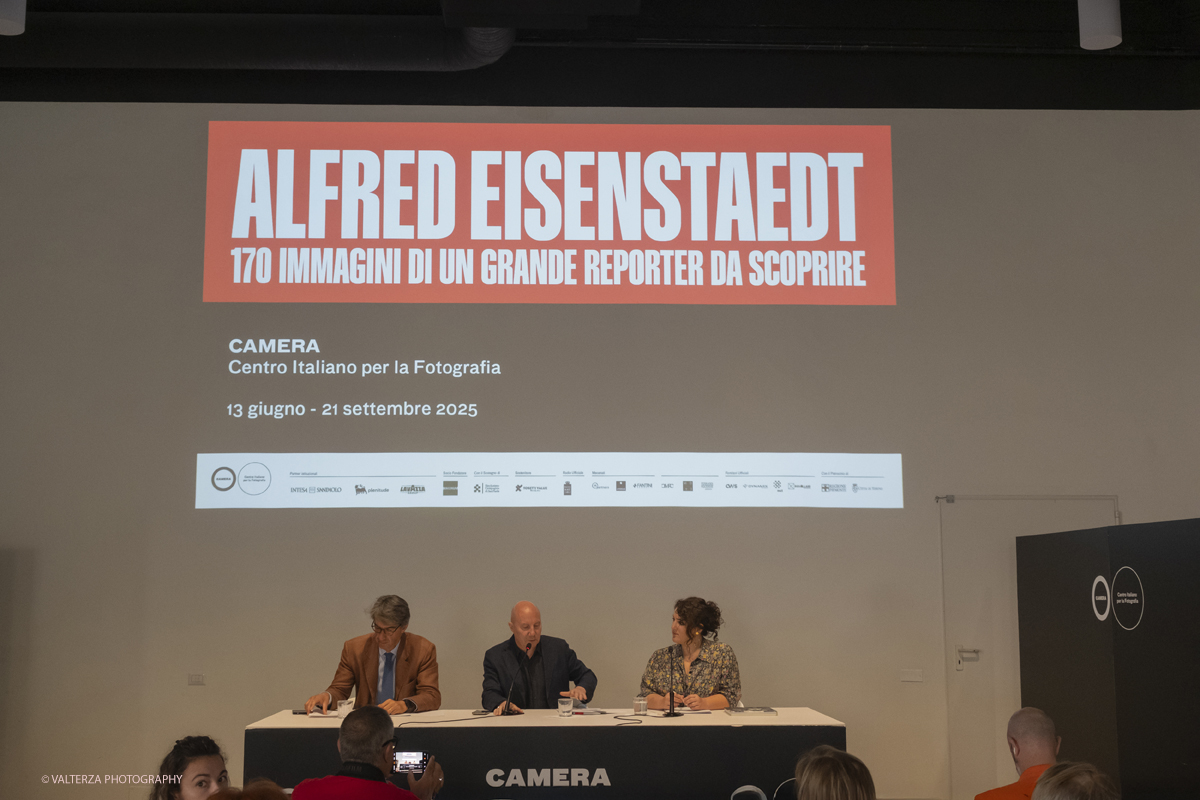 DSCF0063.jpg - 12-06-2025. Turin . Camera . Alfred Eisenstaedt installation. The picture , The presentation of the exhibition with the speakers, General Secretary Carlo Spinelli, Artistic Director Walter Guadagnini, Curator Monica Poggi
