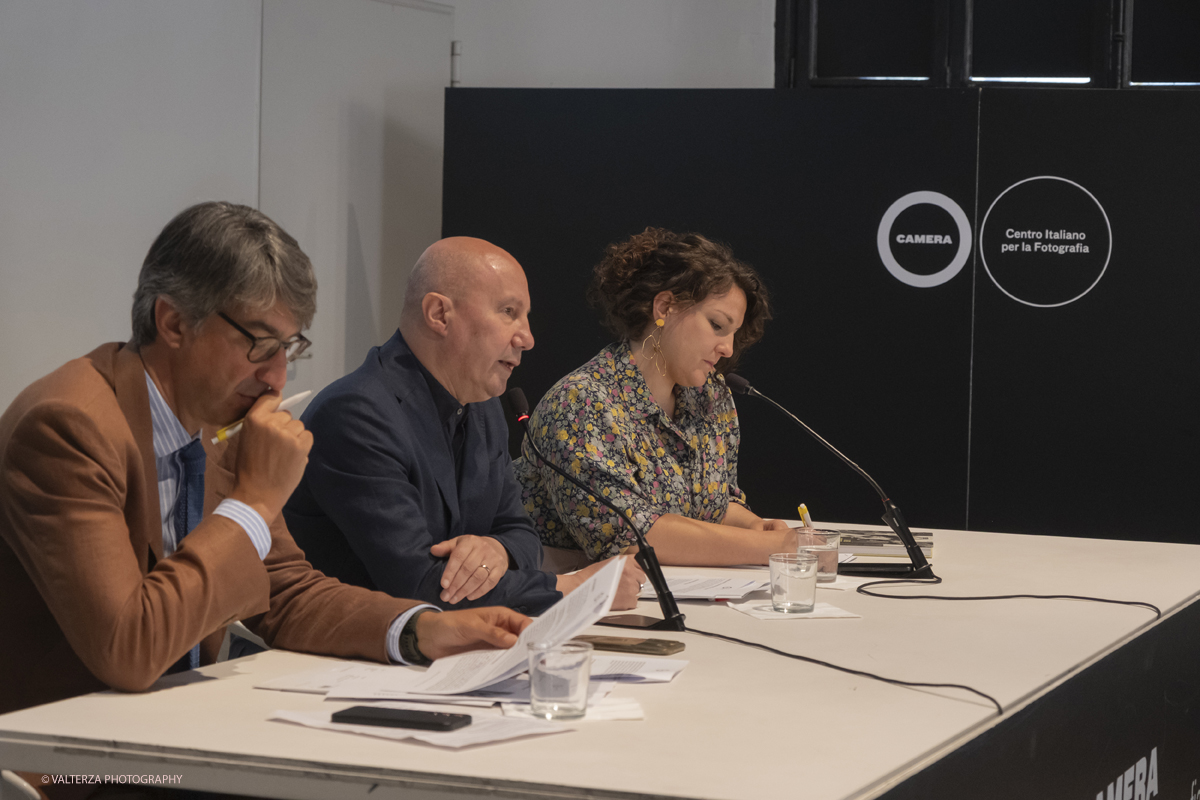 DSCF0091.jpg - 12-06-2025. Turin . Camera . Alfred Eisenstaedt installation. The picture , The presentation of the exhibition with the speakers, General Secretary Carlo Spinelli, Artistic Director Walter Guadagnini, Curator Monica Poggi