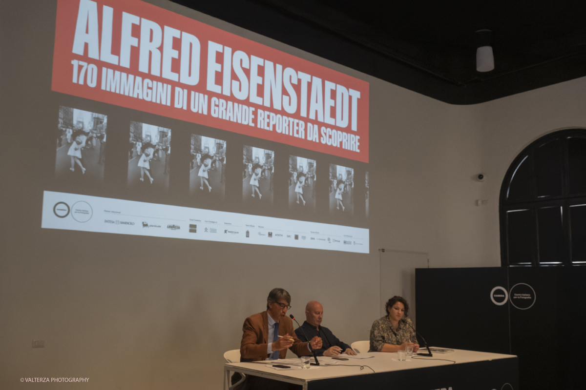 DSCF0149.jpg - 12-06-2025. Turin . Camera . Alfred Eisenstaedt installation. The picture , The presentation of the exhibition with the speakers, General Secretary Carlo Spinelli, Artistic Director Walter Guadagnini, Curator Monica Poggi