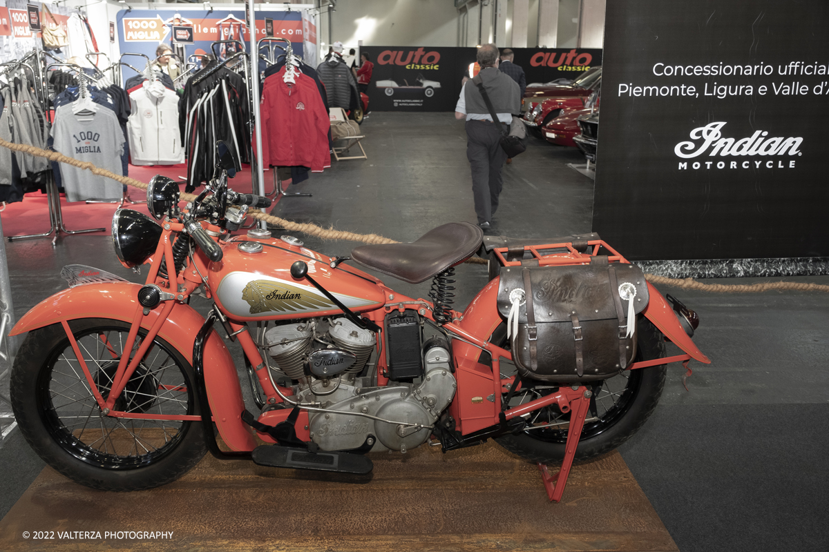 _DSF8223.jpg - 28/04/2022. Torino. Ritorna AutomotoretrÃ² e Automotoracing la doppia rassegna dedicata alle auto storiche, sportive, elaborate e da competizione. Nella foto i 120 anni della Indian, la piÃ¹ antica Casa motociclistica americana viene celebrata con unâ€™esposizione speciale nellâ€™area tematica dedicata alle due ruote.