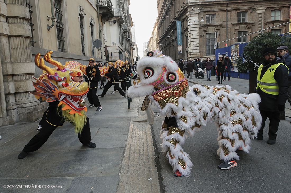 _X9B0813.jpg - 24/01/2020. Torino. Torino festeggia il Capodanno Cinese. Le 10 associazioni che riuniscono la comunitÃ  cinese di Torino hanno organizzato dal 24 al 26 gennaio un ricco programma di appuntamenti ed eventi per celebrare la festa piÃ¹ importante nel paese del Dragone. Nella foto la parata di apertura del capodanno cinese e danza beneaugurale del drago e del leone.