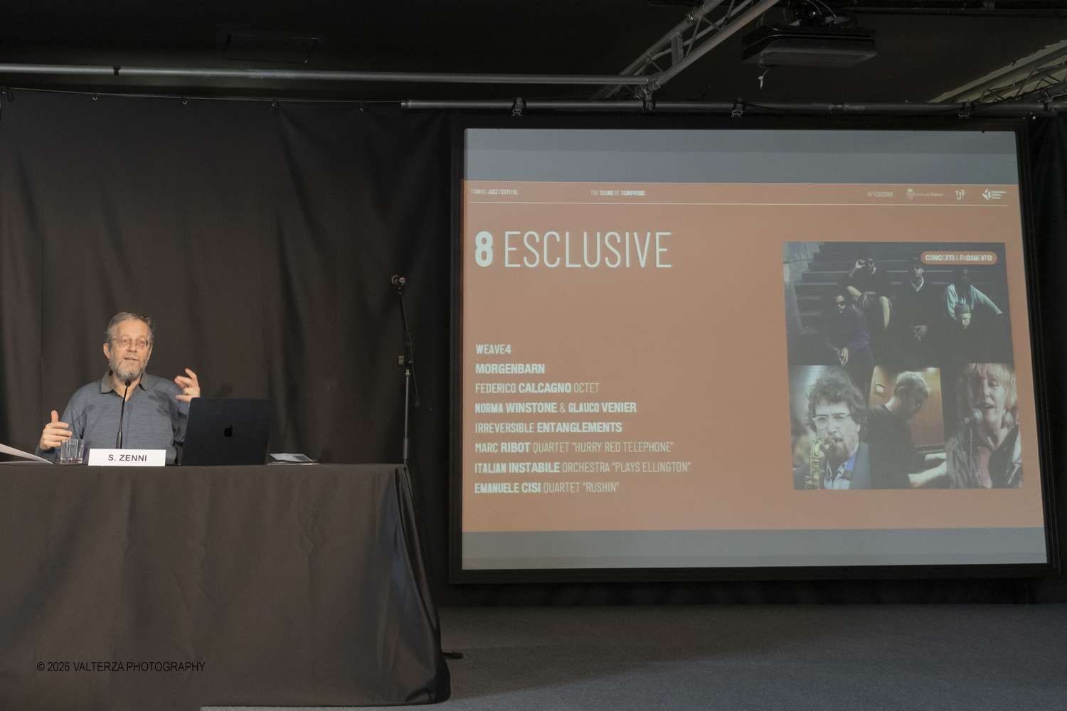 DSCF3720.jpg - 19/03/2026. Torino. Conferenza Stampa di presentazione. Il Torino Jazz Festival, con la direzione artistica di Stefano Zenni, torna da sabato 25aprile a sabato 2 maggio 2026..Al TJF XIV si esibiranno 297 musicisti nazionali e internazionali, dai talenti emergentai grandi protagonisti della scena mondiale. Nella foto Stefano Zenni Direttore Artistico presenta il programma del Festival