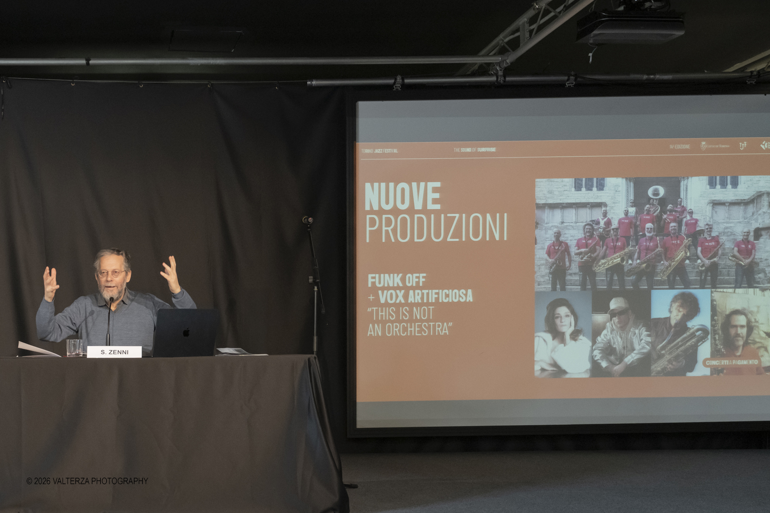 DSCF3743.jpg - 19/03/2026. Torino. Conferenza Stampa di presentazione. Il Torino Jazz Festival, con la direzione artistica di Stefano Zenni, torna da sabato 25aprile a sabato 2 maggio 2026..Al TJF XIV si esibiranno 297 musicisti nazionali e internazionali, dai talenti emergentai grandi protagonisti della scena mondiale. Nella foto Stefano Zenni Direttore Artistico presenta il programma del Festival