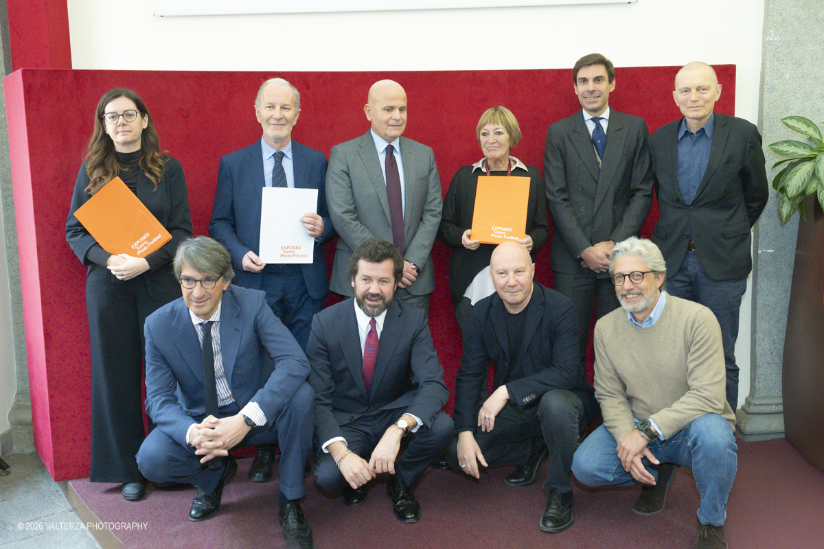 DSCF3142.jpg - 05/03/2026. Torino. Presentazione del Torino Photo Festival edizione 2026 con relativo programma. Nella foto il gruppo dei relatori e della cabina di regia del progetto Elena Franco Consigliera Fondazione Galleria di San Paolo, Marco Chiriotti Vice direttore cultura cittÃ  di Torino,  Massimiliano Cipolletta Presidente Camera di Commercio di Torino, Rosanna Purchia Assessore alla cultura CittÃ  di Torino, Luigi Cerutti Segretario Generale Fondazione Arte CRT, FranÃ§ois HÃ©bel Direttore Artistico di CAMERA, Emanuele Chieli Presidente di CAMERA, Antonio Carloni Vice Direttore Gallerie d'Italia,  Walter Guadagnini Direttore artistico EXPOSED