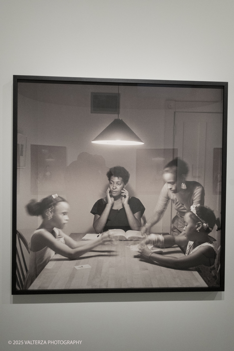 DSCF0071.jpg - 16/04/2025. Torino. EXPOSED Torino Foto Festival.  Carrie Mae Weems and Sarah Meister presented â€œCarrie Mae Weems. The Heart of the Matterâ€�, a major new exhibition that is part of EXPOSED 2025, dedicated to the renowned American artist. Into the picturepart of the exhibition devoted to the Kitchen Table Series