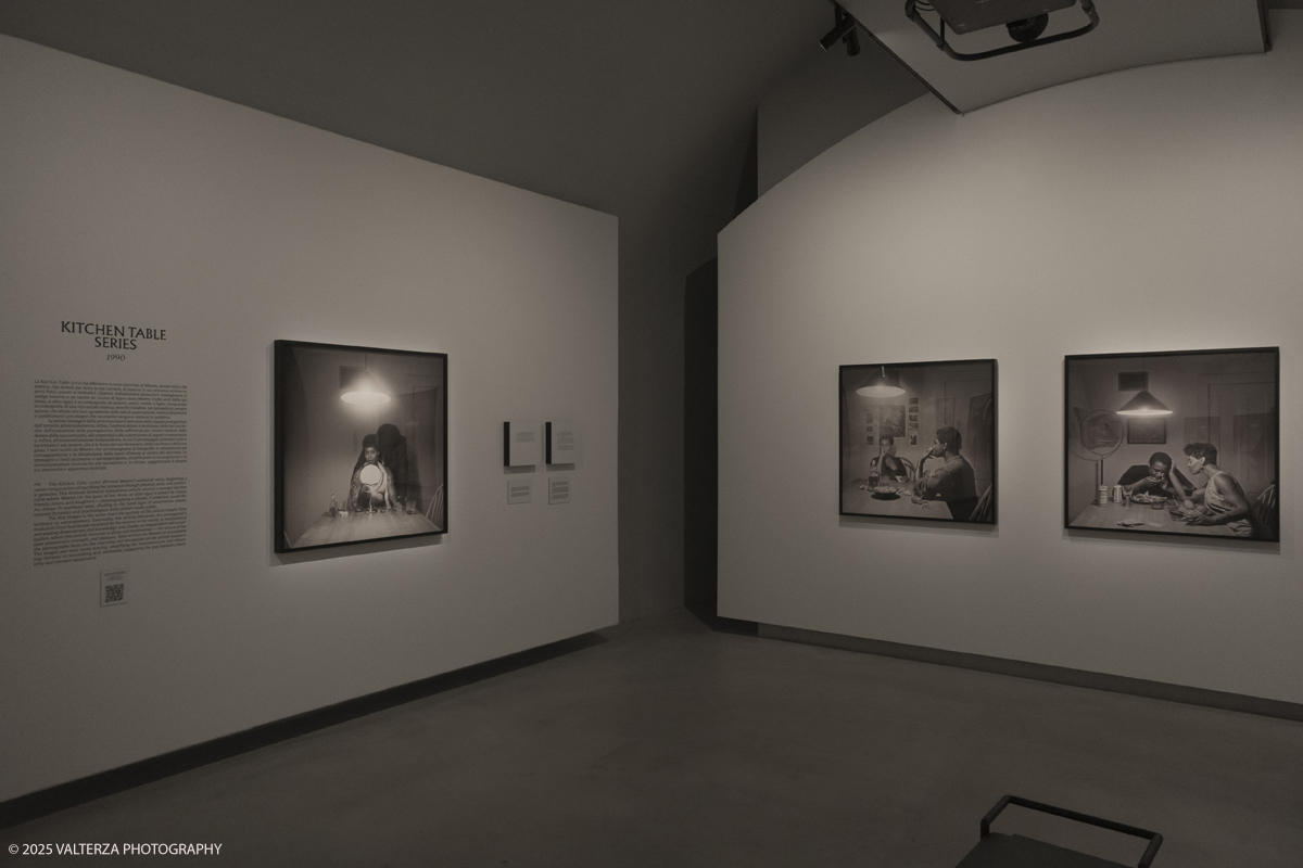 _DSF6895.jpg - 16/04/2025. Torino. EXPOSED Torino Foto Festival.  Carrie Mae Weems and Sarah Meister presented â€œCarrie Mae Weems. The Heart of the Matterâ€�, a major new exhibition that is part of EXPOSED 2025, dedicated to the renowned American artist. Into the picturepart of the exhibition devoted to the Kitchen Table Series