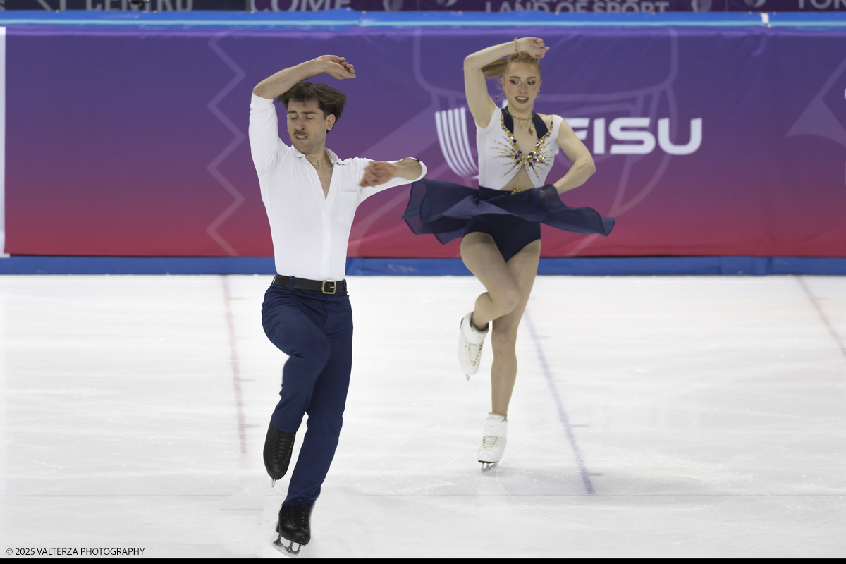 _G5A4180.jpg - 16 e 17/01/2025. World University Games Winter. Torino, Palavela.  Figure Skating, Ice Dance Rhythm Dance, Free Dance. Coppia Terreaux Lou/Perron Noe 2Â° classificati Francia
