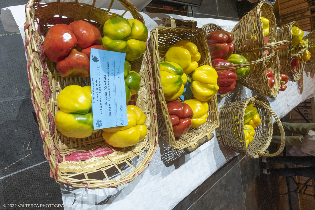 DSCF3500.jpg - 04/09/2022. Carmagnola. Nell'ambito della 73^ edizione della fiera Fiera Ã¨ andato in scena il peperone day 2022 , torna la nuova edizione della Festa di Re Peperone e della Bela Povronera, con sfilata delle maschere. Nella foto peperoni selezionai per partecipare al concorso nei vari ecotipi locali: quadrato,lungo,trottola,tumaticot e quadrato allungato