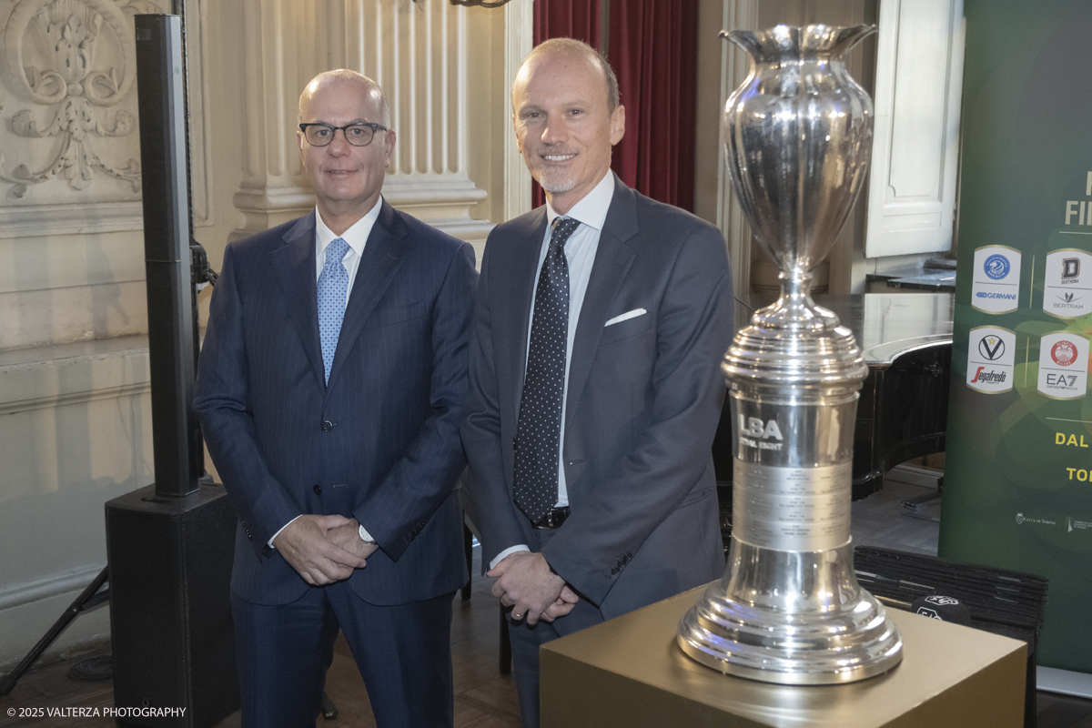 _DSF5432.jpg - Turin, Italy, February 5, 2025: Flavio Siniscalchi, Head of the Department for Sport, and Umberto Gandini, President of the LBA, take part in the press conference to present the FRECCIAROSSA FINAL EIGHT 2025 basketball cup