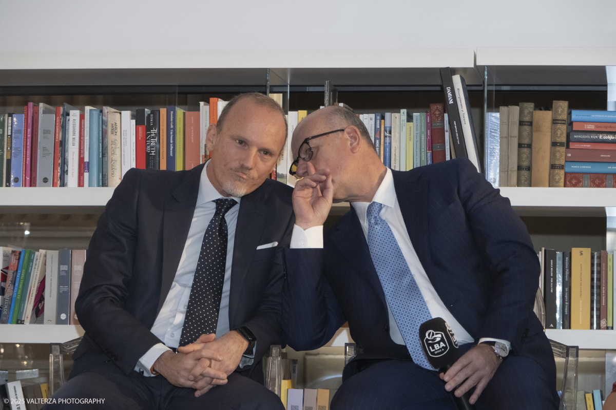 _DSF5573.jpg - Turin, Italy, February 5, 2025: Flavio Siniscalchi Head of the Department for Sport, Umberto Gandini President of the LBA, take part in the press conference to present the FRECCIAROSSA FINAL EIGHT 2025 basketball cup