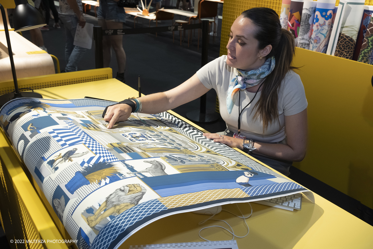 _DSF1051.jpg - 22/05/2022. Torino. Undici artigiani appartenenti a dieci mÃ©tier della maison HermÃ¨s sono arrivati alle Ogr con le loro borse degli attrezzi ed i loro materiali per mostrare i loro savoir-faire. Nella foto creazione con Photoshop dei files dei disegni HermÃ¨s