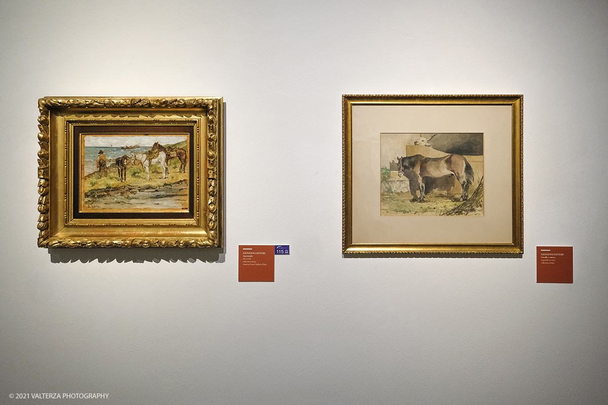 _DSF8736.jpg - 23/02/2021. Bard (Aosta). Il Forte di Bard apre la sua stagione artistica con una grande mostra sui Macchiaioli comprendente 80 opere. Nella foto opere Aspettando e Cavallo e mucca di Giovanni Fattori