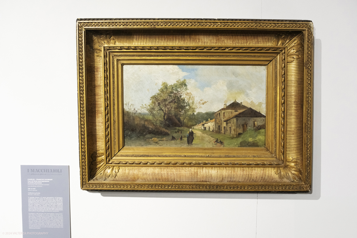 _DSF4229.jpg - 02/02/2024. Torino. I Macchiaioli e la pittura en plein air tra Francia e Italia, al Mastio della Cittadella fino al 1Â° aprile 2024 la mostra con 90 dipinti di 30 artisti. Nella foto Charles-Francoise Daubigny, Cour de ferme avec paysannes ey poules picorantes