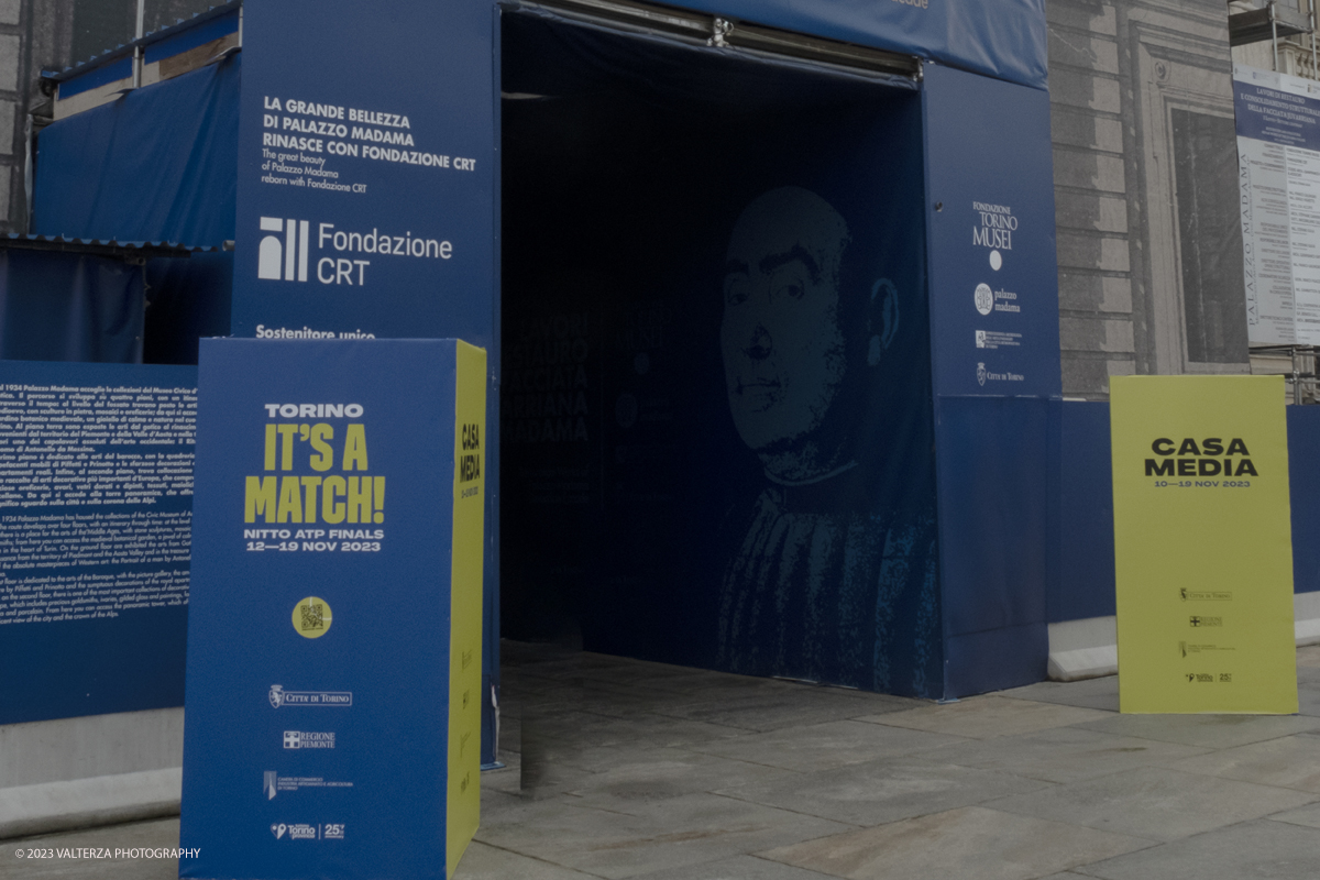 _DSF4785.jpg - 10/11/2023. Torino. Con il taglio del nastro alla presenza delle autoritÃ , oggi in piazza Castello sono stati ufficialmente inaugurati gli spazi di Casa Tennis, Casa Gusto e Casa Media. Nella foto l'ingresso di Casa Media a Palazzo Madama