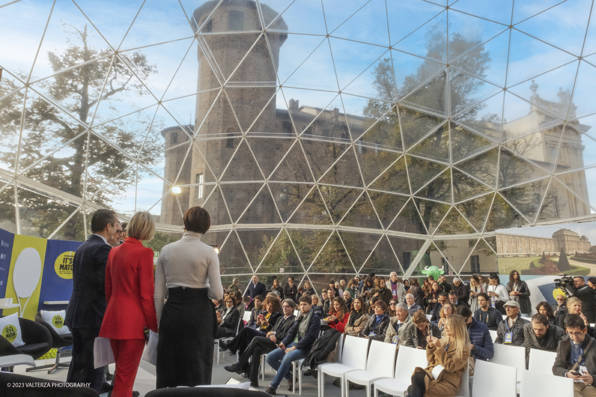 _DSF5298.jpg - 10/11/2023. Torino. Con il taglio del nastro alla presenza delle autoritÃ , oggi in piazza Castello sono stati ufficialmente inaugurati gli spazi di Casa Tennis, Casa Gusto e Casa Media. Nella foto un momento della inaauggurazione di Casa Tennis