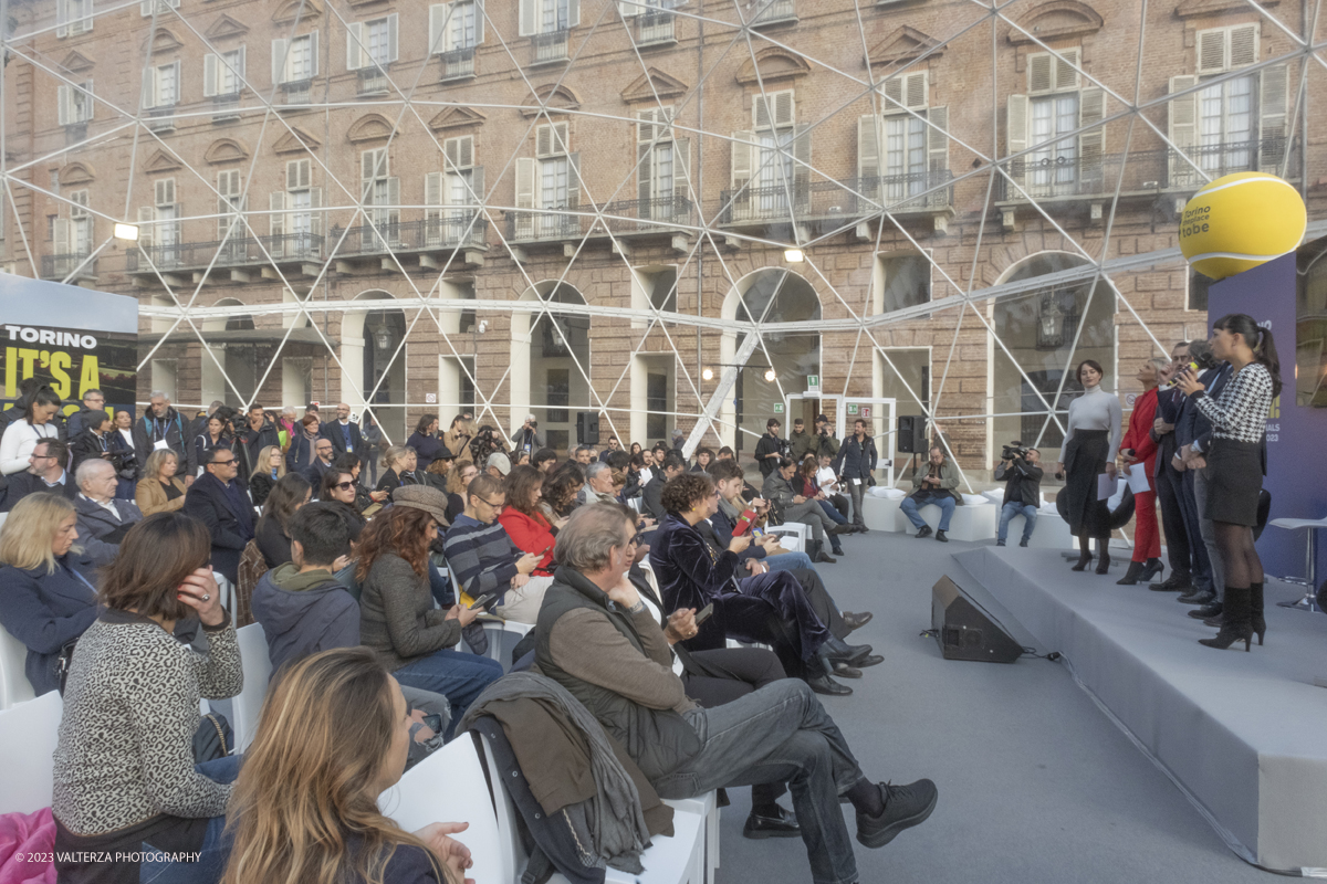 _DSF5318.jpg - 10/11/2023. Torino. Con il taglio del nastro alla presenza delle autoritÃ , oggi in piazza Castello sono stati ufficialmente inaugurati gli spazi di Casa Tennis, Casa Gusto e Casa Media. Nella foto un momento della inaauggurazione di Casa Tennis