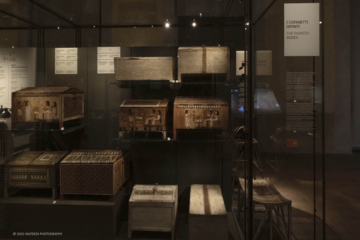 _DSF2959.jpg - 04/12/2025. Torino. Il riallestimento della Sala 7 del Museo Egizio di Torino, dedicata al corredo funerario di Kha e Merit, Ã¨ stato inaugurato il 4 dicembre 2025. I lavori di aggiornamento erano iniziati il 7 ottobre 2025. Nella foto i cofanetti dipinti