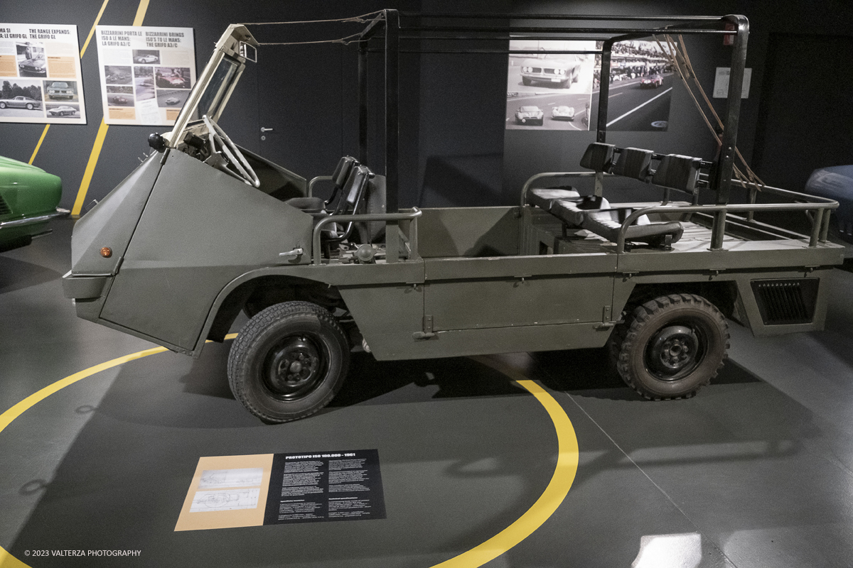 _DSF7119.jpg - 28/03/2023. Torino.  Una mostra per riscoprire la straordinaria vicenda industriale di Iso Rivolta, marchio oggi spesso dimenticato che testimonia lâ€™ingegno italiano nella storia dellâ€™automobile e del car design, recentemente rilanciato dalla nipote del fondatore. Nella foto prototipo conosciuto con il nome tecnico di Progetto 100.000 (1961) che prefigurava un veicolo furistrada motorizzato FIAT