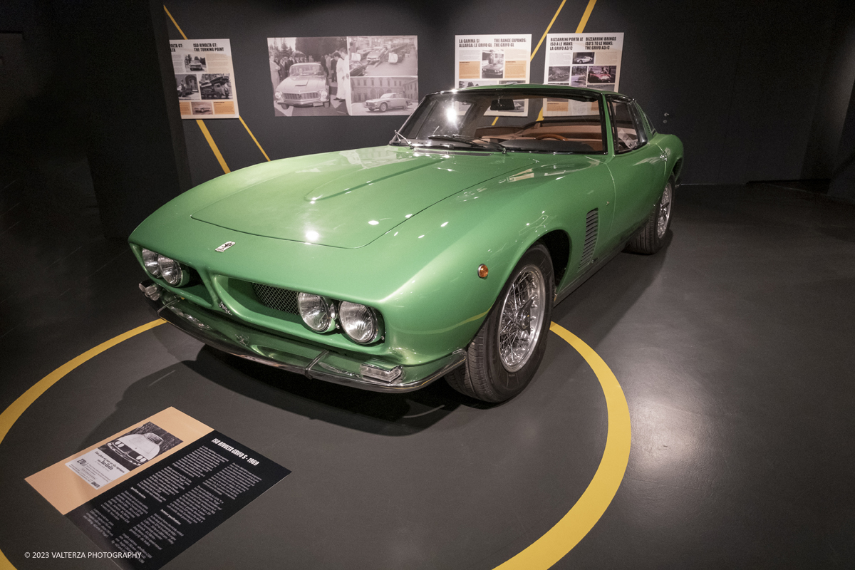 _DSF7132.jpg - 28/03/2023. Torino.  Una mostra per riscoprire la straordinaria vicenda industriale di Iso Rivolta, marchio oggi spesso dimenticato che testimonia lâ€™ingegno italiano nella storia dellâ€™automobile e del car design, recentemente rilanciato dalla nipote del fondatore. Nella foto una delle tredici vetture IR Grifo S (1969)