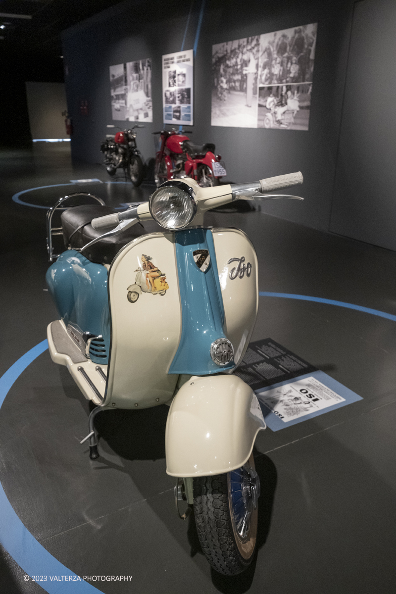 _DSF7178.jpg - 28/03/2023. Torino.  Una mostra per riscoprire la straordinaria vicenda industriale di Iso Rivolta, marchio oggi spesso dimenticato che testimonia lâ€™ingegno italiano nella storia dellâ€™automobile e del car design, recentemente rilanciato dalla nipote del fondatore. Nella foto iSO sCOOTER 150 f dIVA (1959)