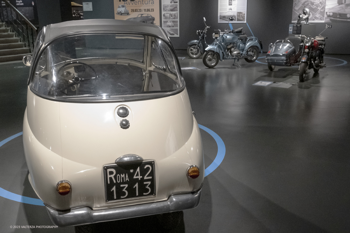_DSF7205.jpg - 28/03/2023. Torino.  Una mostra per riscoprire la straordinaria vicenda industriale di Iso Rivolta, marchio oggi spesso dimenticato che testimonia lâ€™ingegno italiano nella storia dellâ€™automobile e del car design, recentemente rilanciato dalla nipote del fondatore. Nella foto Iso Isetta 1954