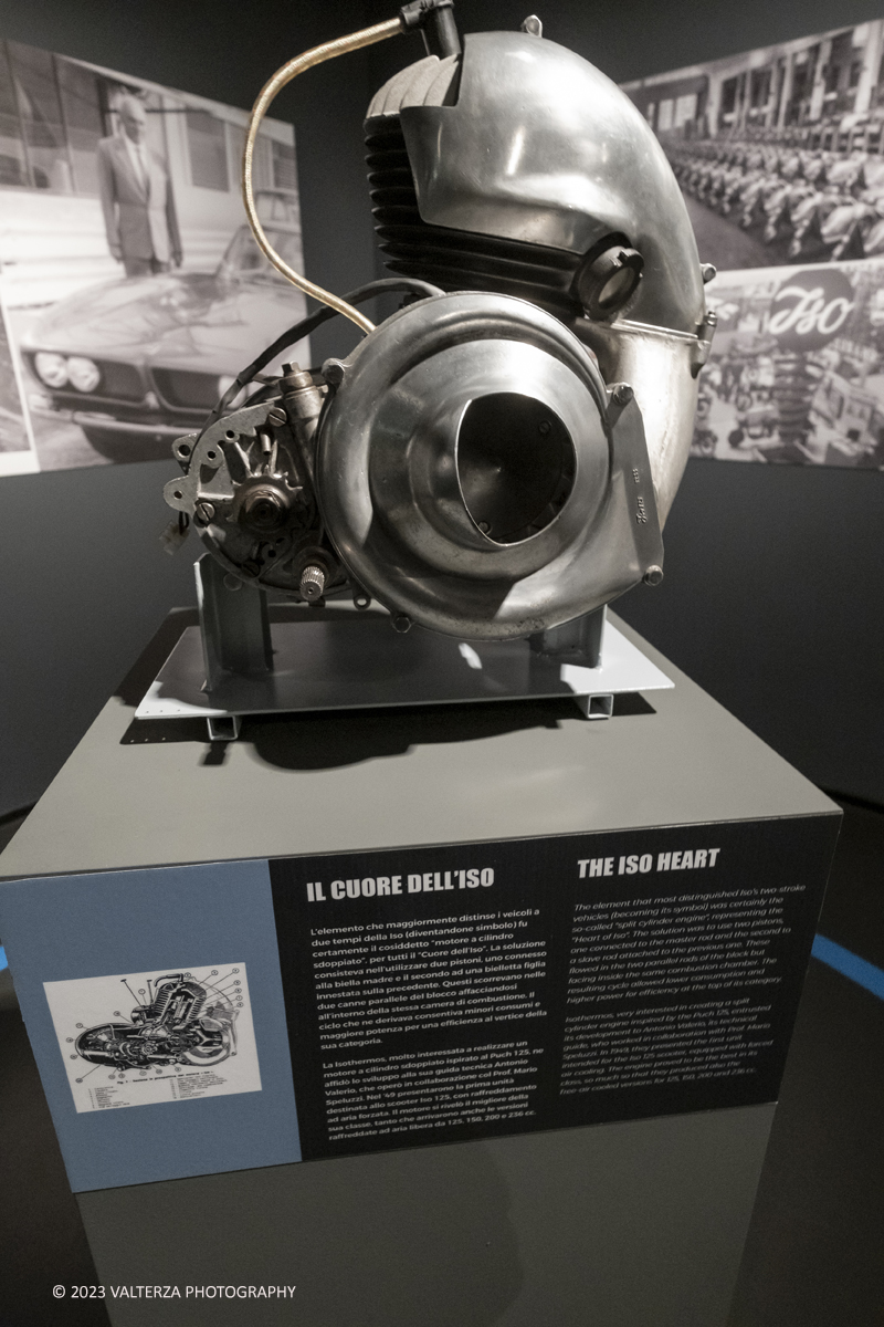 _DSF7236.jpg - 28/03/2023. Torino.  Una mostra per riscoprire la straordinaria vicenda industriale di Iso Rivolta, marchio oggi spesso dimenticato che testimonia lâ€™ingegno italiano nella storia dellâ€™automobile e del car design, recentemente rilanciato dalla nipote del fondatore. Nella foto il motore a cilindro sdoppiato della ISO