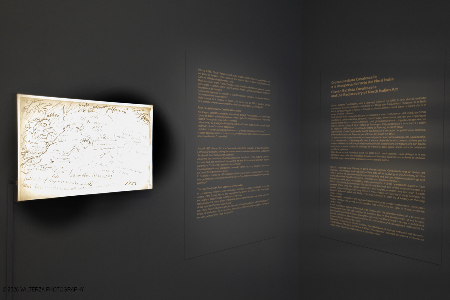 _DSF3872.jpg - 29/05/2026. Torino. Ai Musei Reali di Torino un confronto tra Lorenzo Lotto e Giovanni Girolamo Savoldo indaga le origini della â€œluce del veroâ€� che anticipÃ² la rivoluzione caravaggesca. In mostra tre dipinti del primo Cinquecento, disegni di Cavalcaselle e una â€œlezione immaginataâ€� di Roberto Longhi.  Nella foto i disegni di  Cavalcaselle