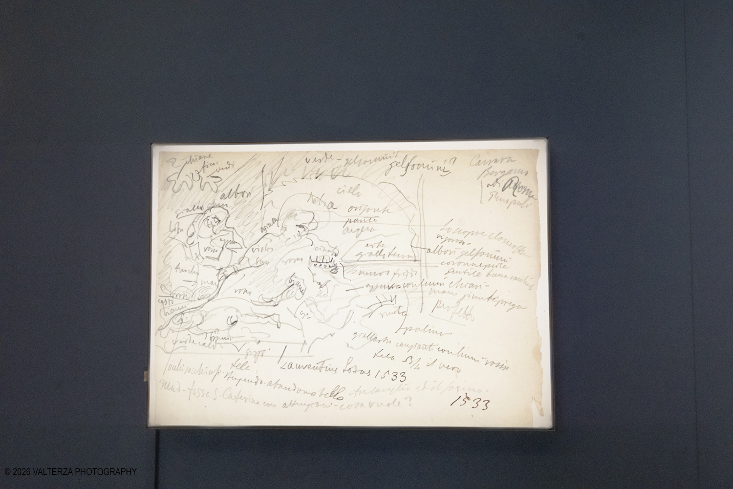 _DSF3876.jpg - 29/05/2026. Torino. Ai Musei Reali di Torino un confronto tra Lorenzo Lotto e Giovanni Girolamo Savoldo indaga le origini della â€œluce del veroâ€� che anticipÃ² la rivoluzione caravaggesca. In mostra tre dipinti del primo Cinquecento, disegni di Cavalcaselle e una â€œlezione immaginataâ€� di Roberto Longhi.  Nella foto i disegni di  Cavalcaselle