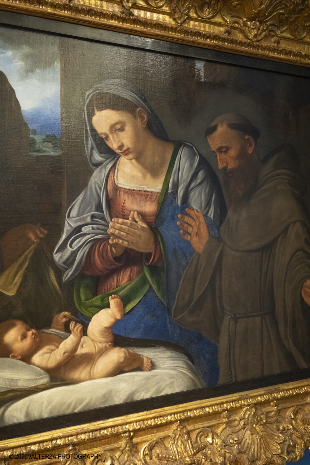 _DSF3925.jpg - 29/05/2026. Torino. Ai Musei Reali di Torino un confronto tra Lorenzo Lotto e Giovanni Girolamo Savoldo indaga le origini della â€œluce del veroâ€� che anticipÃ² la rivoluzione caravaggesca. In mostra tre dipinti del primo Cinquecento, disegni di Cavalcaselle e una â€œlezione immaginataâ€� di Roberto Longhi.  Nella foto Giovan Girolamo Savoldo, Lâ€™Adorazione del Bambino tra san Girolamo e san Francesco dâ€™Assisi (1525-1530) Paricolare