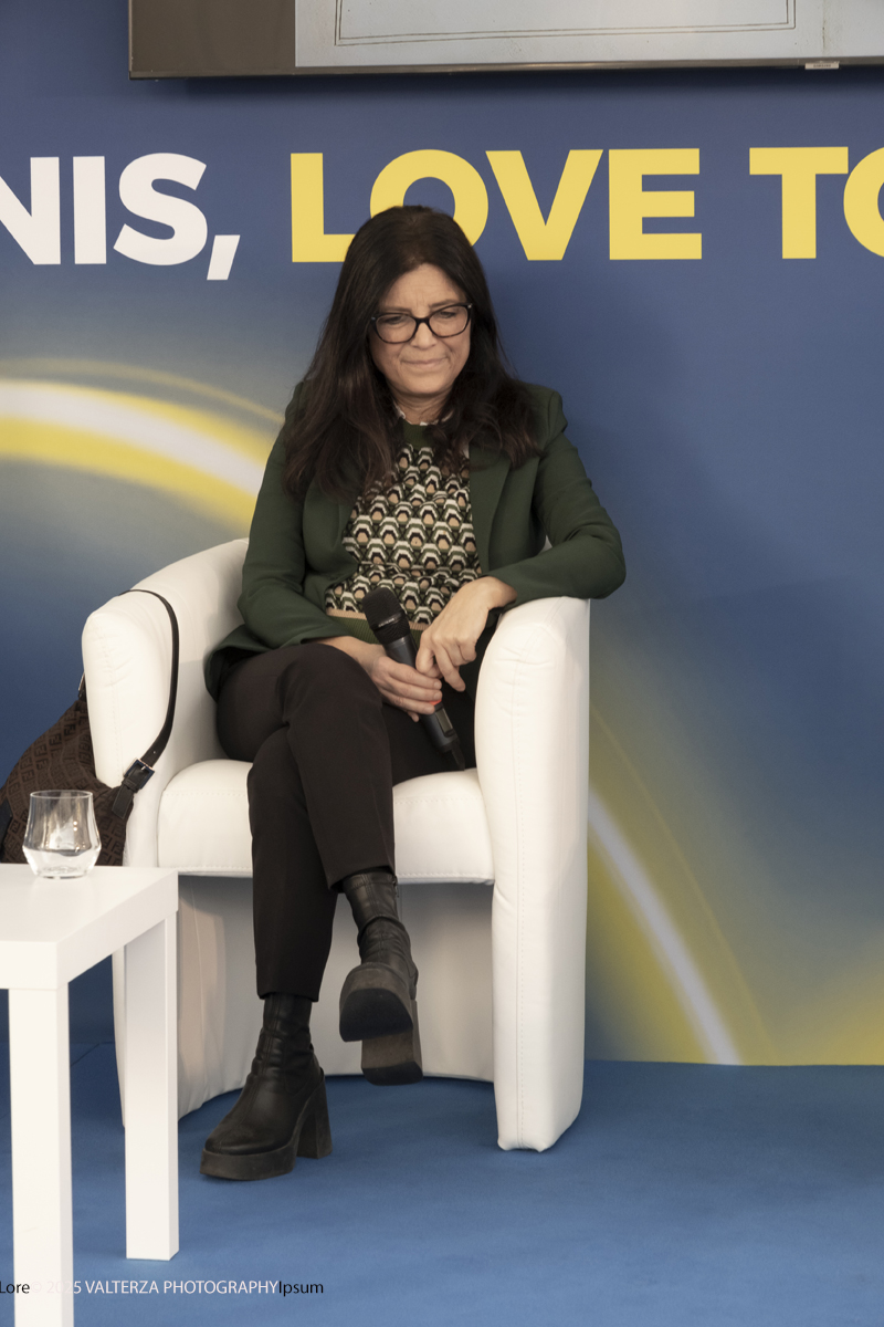 _DSF6016.jpg - 10/11)2025.Torino.  NITTO ATP FINALS / LIVE TENNIS, LOVE TORINO & PIEMONTE. Nella foto un momento del talk Alle origini del tennis: racchette e giochi di corte con Annamaria Bava, Stefano Benedetto e Alessandro Tosi a Casa Tennis