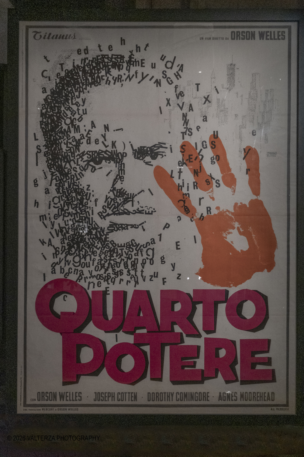 _DSF8679.jpg - 31/03/2026. Torino. Mostra My Name is Orson Welle, la mostra ripercorre la vita e la carriera del grande regista attraverso fotografie, documenti dâ€™archivio, disegni, manifesti, materiali audiovisivi e installazioni. Nella foto documentazione afferente alla seconda delle cinque aree tematiche della mostra  1941 Quarto Potere