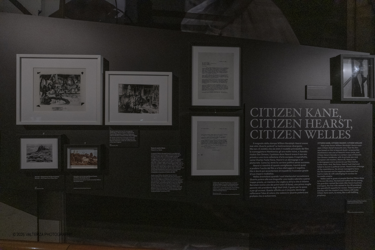 _DSF8687.jpg - 31/03/2026. Torino. Mostra My Name is Orson Welle, la mostra ripercorre la vita e la carriera del grande regista attraverso fotografie, documenti dâ€™archivio, disegni, manifesti, materiali audiovisivi e installazioni. Nella foto documentazione afferente alla seconda delle cinque aree tematiche della mostra  1941 Quarto Potere