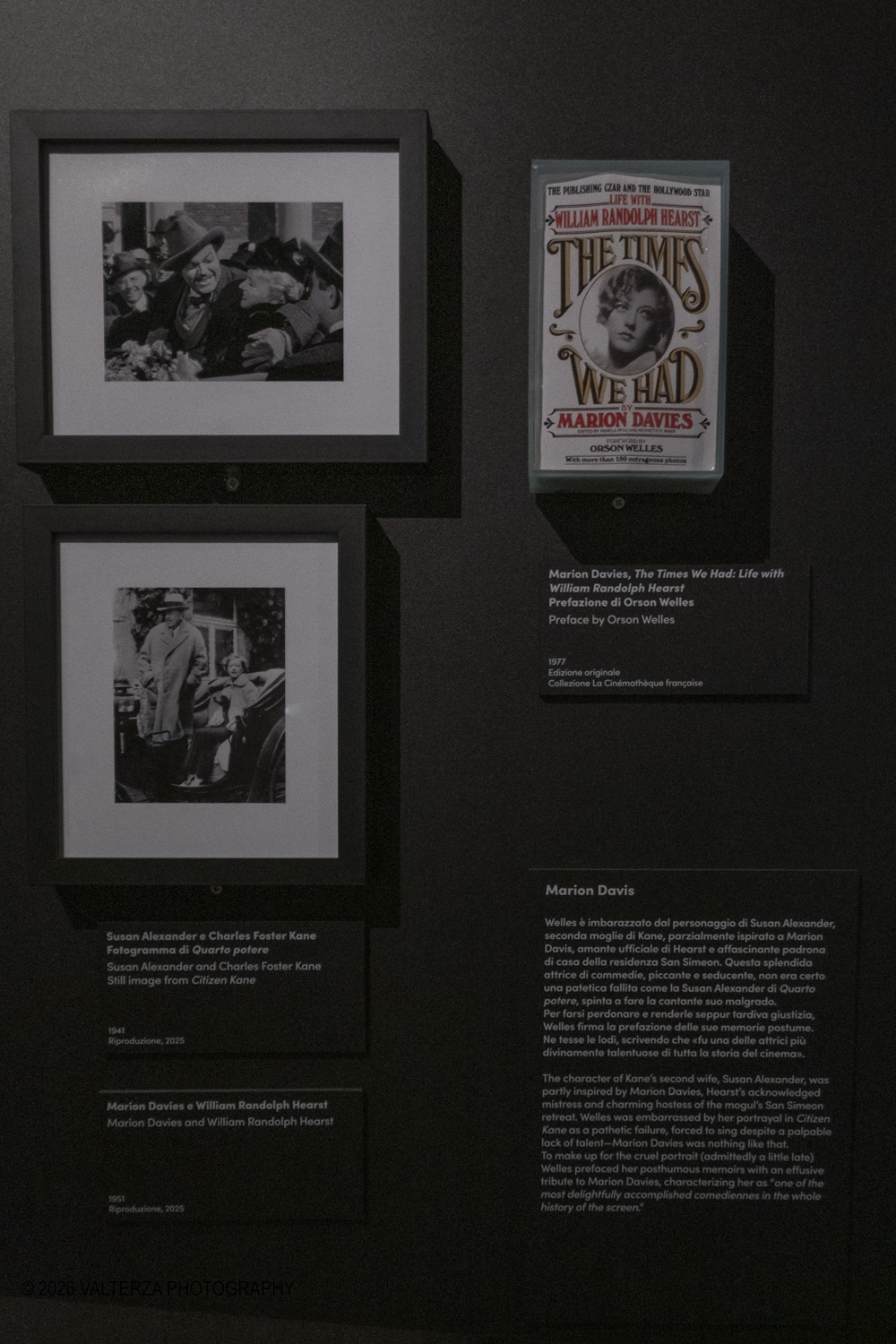 _DSF8692.jpg - 31/03/2026. Torino. Mostra My Name is Orson Welle, la mostra ripercorre la vita e la carriera del grande regista attraverso fotografie, documenti dâ€™archivio, disegni, manifesti, materiali audiovisivi e installazioni. Nella foto documentazione afferente alla seconda delle cinque aree tematiche della mostra  1941 Quarto Potere