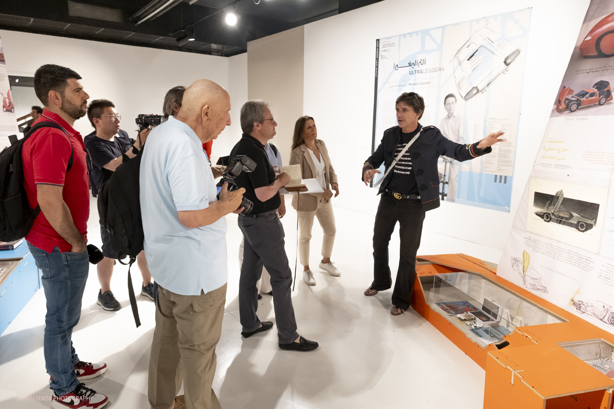 DSCF0182.jpg - 19/06/2025. Torino.    ULTRALEGGERA. A design journey with Marcello Gandini between Italy and Qatar.  Lâ€™ereditÃ  di pensiero di Marcello Gandini in una mostra a un anno dalla scomparsa del Maestro. Nella foto visita guidata alla moastra con  Simone Carena, continuatore dello studio di Gandini, e Marzia Gandini, figlia del Maestro.