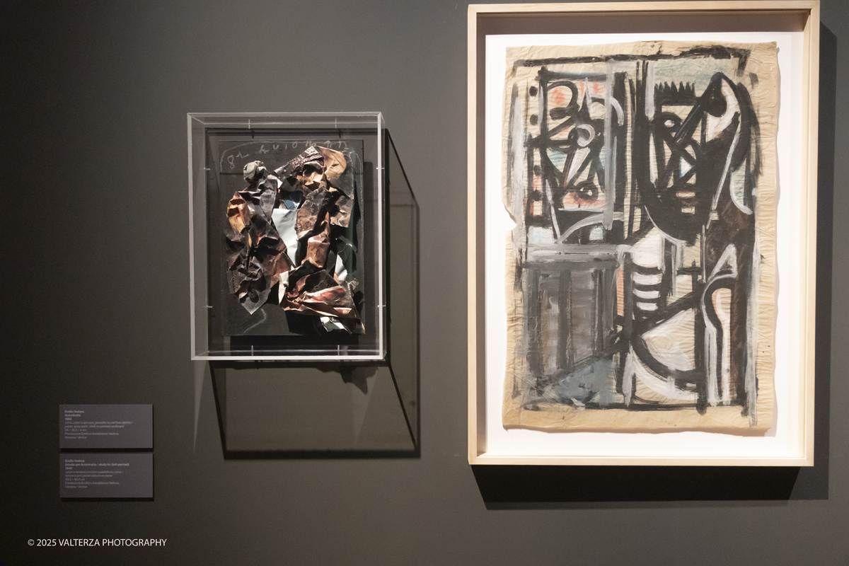 DSCF0160.jpg - 17/09/2025. Torino. Tintoretto Ã¨ stato fondativo per la formazione artistica di Vedova e la mostra sottolinea l'impeto e la forza dell'articolato rapporto che lega i due artisti. Nella foto Emilio Vedova, Autoritratti