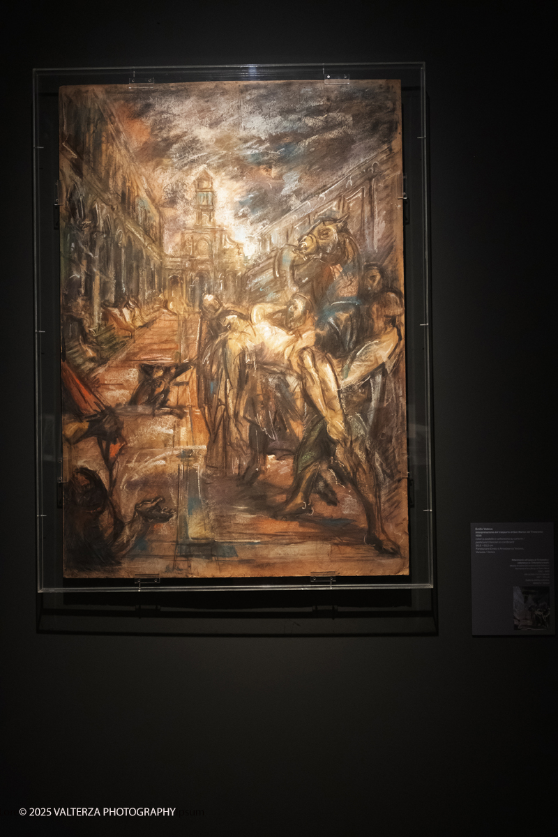 DSCF0165.jpg - 17/09/2025. Torino. Tintoretto è stato fondativo per la formazione artistica di Vedova e la mostra sottolinea l'impeto e la forza dell'articolato rapporto che lega i due artisti. Nella foto Emilio Vedova, interpretazione dal trasporto di San Marco dal Tintoretto, 1936