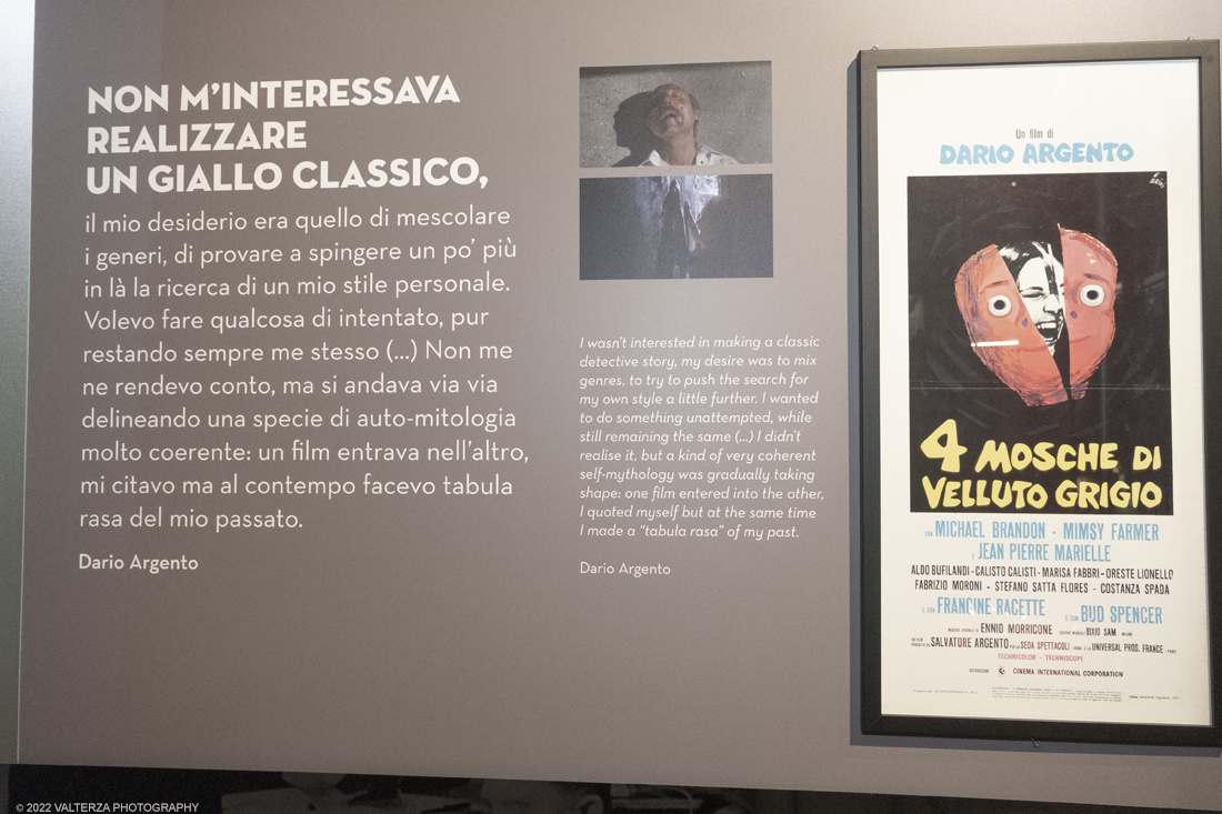 _DSF1086.jpg - 05/04/2022. Torino. Presentata la prima mostra dedicata a un grande maestro del cinema: il regista, sceneggiatore e produttore Dario Argento (Roma, 1940). Nella foto materiale del film 4 mosche di velluto grigio 1971