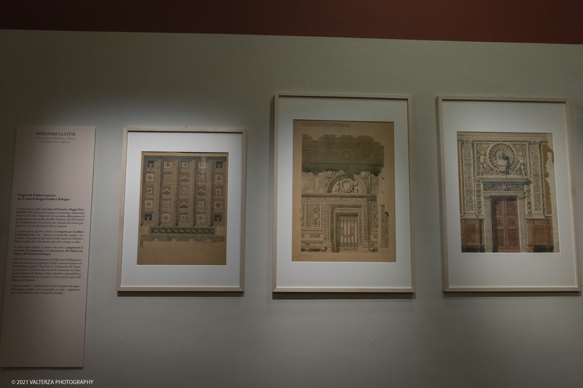 _DSF2226.jpg - 01/10/2029. Torino. L'accademia Albertina e Torino tra eccletismo e Liberty. Disegnare la cittÃ  non Ã¨ una semplice mostra ma un viaggio nella storia dellâ€™arte e dellâ€™architettura torinese che  vuole ritrovare nel passato le sinergie e le ispirazioni utili al nostro .futuro. Nella foto progetti di Giulio Casanovaa per le cittÃ  di reggio Emilia e Bologna