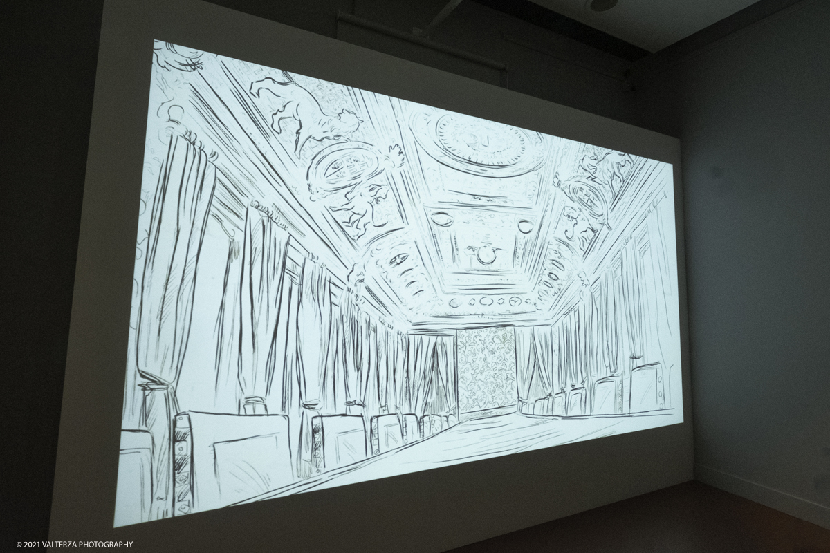 _DSF2371.jpg - 01/10/2029. Torino. L'accademia Albertina e Torino tra eccletismo e Liberty. Disegnare la cittÃ  non Ã¨ una semplice mostra ma un viaggio nella storia dellâ€™arte e dellâ€™architettura torinese che  vuole ritrovare nel passato le sinergie e le ispirazioni utili al nostro .futuro. Nella foto schizzi e disegni realizzati da Giulio Casanova per il progetto il il nuovo treno reale, 1929