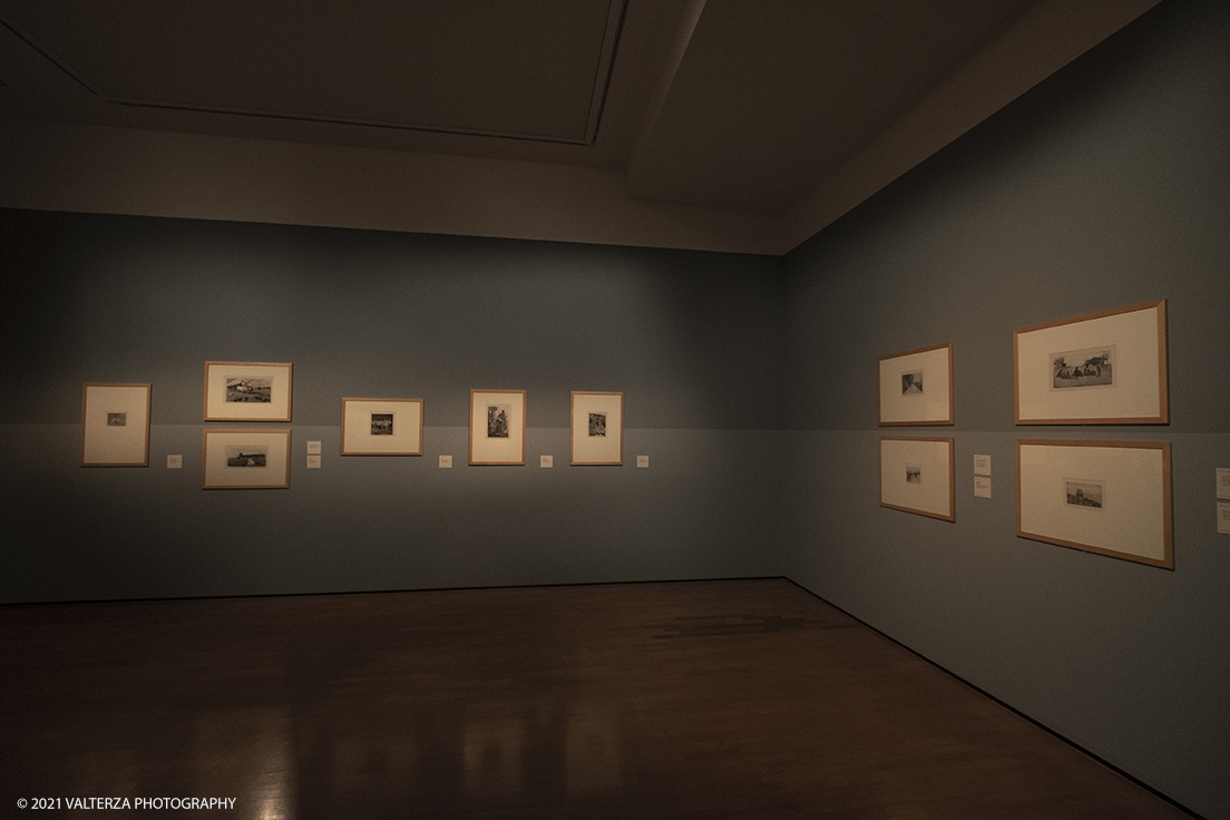 _DSF3186.jpg - 12/10/2021. Torino. Il percorso espositivo, della mostra alla GAM, presenta oltre 60 capolavori dellâ€™artista livornese , si articola in nove sezioni e copre un ampio arco cronologico che dal 1854 giunge al 1894, dalla sperimentazione macchiaiola e da opere capitali degli anni Sessanta e Settanta fino alle tele dellâ€™etÃ  matura, che ne rivelano lo sguardo acuto e innovatore, capace di aperture sullâ€™imminente â€™900. Selezione di acqueforti