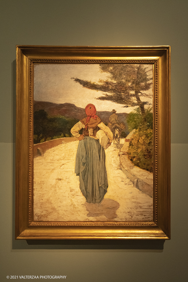 _DSF3253.jpg - 12/10/2021. Torino. Il percorso espositivo, della mostra alla GAM, presenta oltre 60 capolavori dellâ€™artista livornese , si articola in nove sezioni e copre un ampio arco cronologico che dal 1854 giunge al 1894, dalla sperimentazione macchiaiola e da opere capitali degli anni Sessanta e Settanta fino alle tele dellâ€™etÃ  matura, che ne rivelano lo sguardo acuto e innovatore, capace di aperture sullâ€™imminente â€™900. Opera La strada bianca