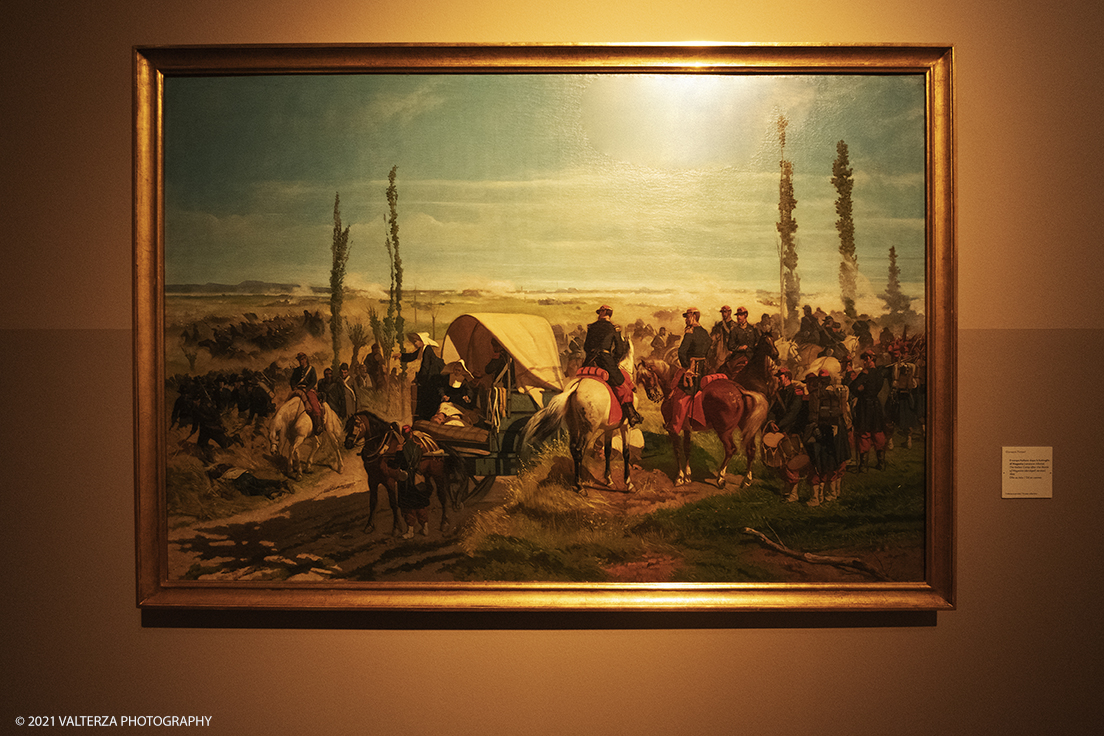 _DSF3355.jpg - 12/10/2021. Torino. Il percorso espositivo, della mostra alla GAM, presenta oltre 60 capolavori dellâ€™artista livornese , si articola in nove sezioni e copre un ampio arco cronologico che dal 1854 giunge al 1894, dalla sperimentazione macchiaiola e da opere capitali degli anni Sessanta e Settanta fino alle tele dellâ€™etÃ  matura, che ne rivelano lo sguardo acuto e innovatore, capace di aperture sullâ€™imminente â€™900.Il campo italiano dopo la battaglia di Magenta
