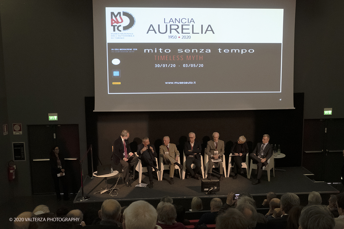 _DSF1724.jpg - 30/01/2020. Torino: Al Mauto una mostra dedicata ai 70 anni del mito torinese Lancia Aurelia.Il Museo Nazionale dellâ€™Automobile di Torino ha inaugurato la mostra "LANCIA AURELIA 1950 â€“ 2020. MITO SENZA TEMPO", uno straordinario percorso espositivo, che racconta, con il contributo di 18 esemplari dâ€™eccezione â€“ di serie e fuoriserie â€“ lâ€™evoluzione del modello presentato per la prima volta al pubblico proprio a Torino nel 1950.â€œ Nella foto un momento del dibattito di inaugurazione della mostra Benedetto Camerana presidente del Museo introduce il dibattito di inaugurazione della mostra presenti GiosuÃ¨ Benedetto Cohen, Paolo Pininfarina, Massimo Fila Robattino e rappresentanti dei partner del progetto quali Nardi e Pirelli.