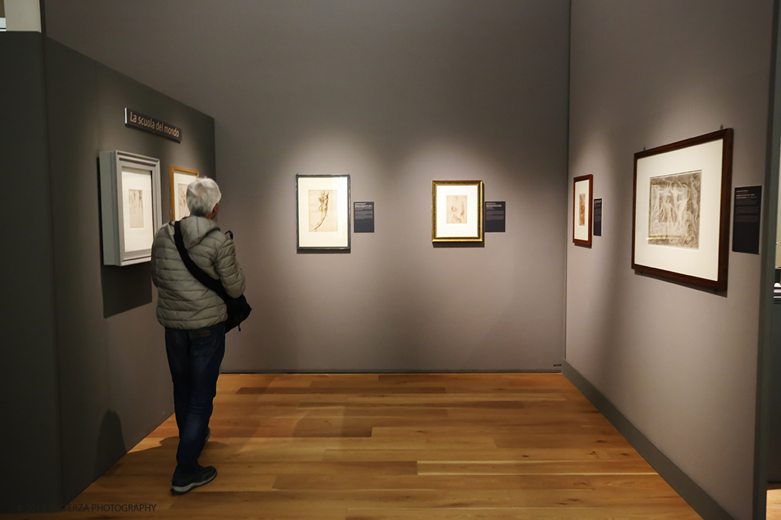 _X9B7799.jpg - 15/04/2019. Torino. La Mostra celebra i cinquecento anni della morte di Leonardo.Il percorso ruota interno al nucleo di disegni autografidi Leonardo da VInci conservati alla Biblioteca reale di Torino. Nella foto una delle sale della mostra